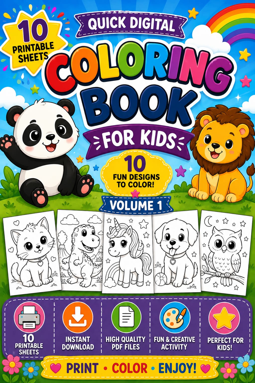 Kids Coloring Printable Sheets – Volume 1 | Fun Learning Activity for Children